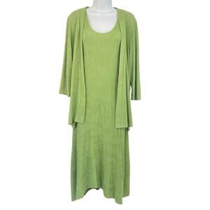 VTG U.S. Wear Lagenlook Midi Tank Dress Jacket Set Womens Medium Green Textured